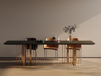 意式极简餐桌椅 实木餐台 轻奢风 现代风格 皮质餐椅