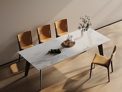 现代简约餐桌椅 大理石餐桌 皮质餐椅 中古风