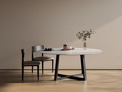 现代简约餐桌椅 中古风 大理石餐桌 圆桌