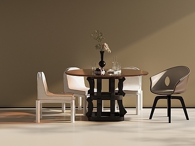 现代简约餐桌椅 中古风 圆桌 玻璃餐桌