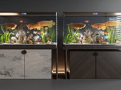 新中式鱼缸 新中式鱼缸 鱼缸柜 装饰鱼缸 玄关鱼缸柜