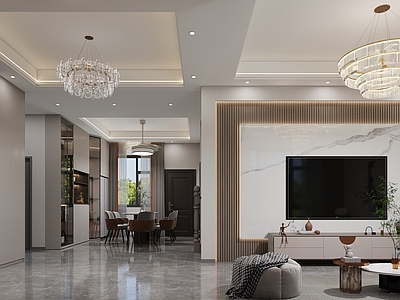 现代简约别墅客餐厅