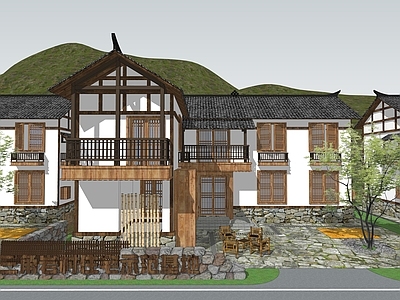新中式中式独栋别墅 乡村新建住宅 传统风貌住宅 乡村振兴