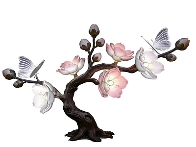 现代新中式雕塑 植物桃花树 美陈