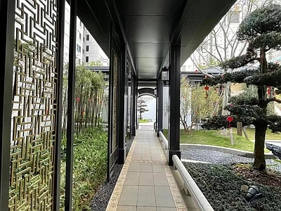 新中式中式廊架 新中式风雨连廊 新中式钢结构廊架 施工图