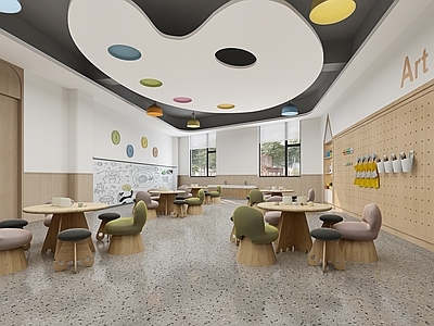 原木奶油风幼儿园 幼儿园美工教室 手工教室 学校劳技室