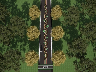现代新中式园路 公园跑道 道路画线 人行步道图案