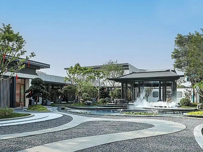 新中式中式庭院 新中式枯山水庭院 新中式会客厅凉亭 新中式水院 中式月洞门景墙 枯山水水系统图 施工图