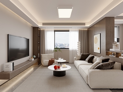 奶油风大平层客餐厅