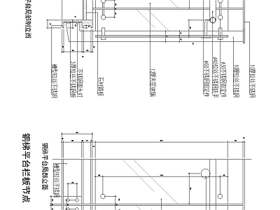 现代楼梯节点 钢梯平台栏板节点 楼梯剖面 玻璃扶手 施工图