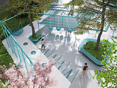 现代儿童游乐空间 现代艺术儿童活动 现代几何儿童区 低成本儿童乐园 儿童组合器械