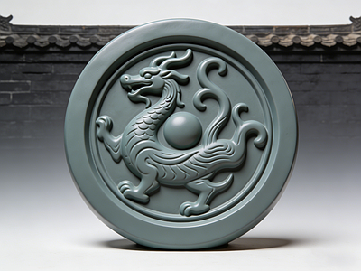 现代雕塑 中式传统 青龙 瓦当 龙纹 AIGC