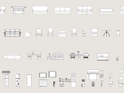 现代家具图库 家居 家具 电器 洁具 立面图库 施工图