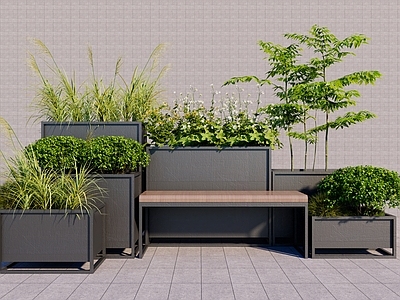 植物组合 外摆绿植花箱 盆栽组合 景观座椅