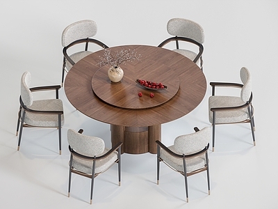 新中式餐桌椅 中古风六人圆餐桌