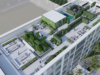 现代办公园区景观 现代产业园屋顶花 屋顶花园 办公休闲区