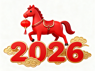 现代中式春节美陈 AI渲染 2026新年 马 雕塑马 春节美陈