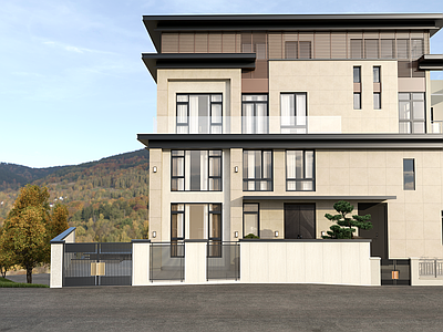 新中式联排别墅 新中式别墅 中式园林 别墅外观 外观