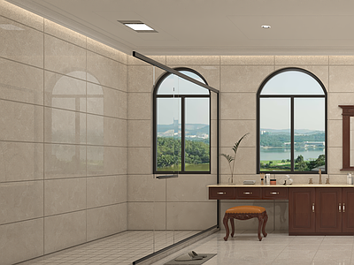 美式卫生间 卫生间 厕所 梳妆台 嵌入式浴缸