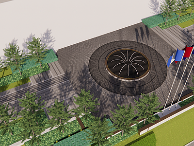 现代办公园区景观 办公入口 入口广场 水景 小料石铺装