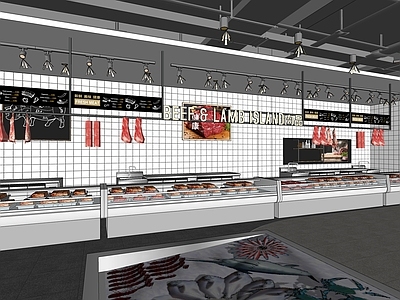 现代简约超市 超市生鲜区 超市肉品区