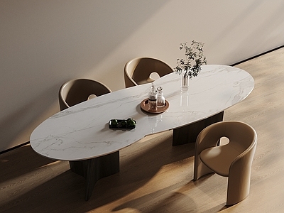 极简餐桌椅 现代风格 大理石餐桌 皮质餐椅