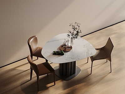 现代简约餐桌椅 现代风格 皮质餐椅 大理石餐桌 异形餐桌