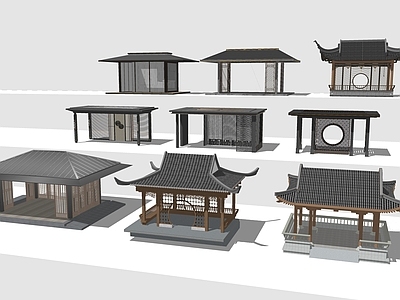 现代新中式别墅庭院 庭院廊架 凉亭 茶亭 景观亭 廊架构架