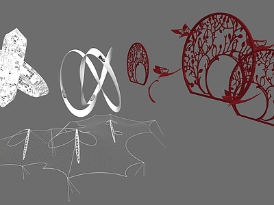 现代轻奢雕塑 景观雕塑 景观构筑物 特色景墙 花雕塑 网构架