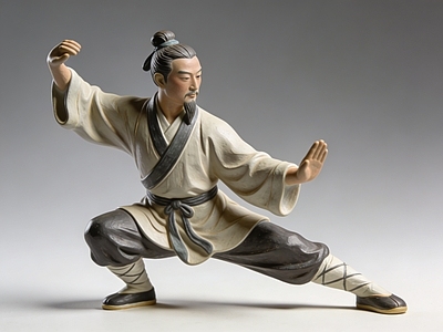 现代新中式雕塑 太极 古人 武术 雕塑美陈 AIGC