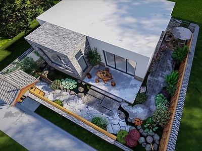 现代乡村庭院 庭院 小溪 中式庭院