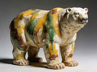 现代新中式雕塑摆件 唐三彩 北极熊 雕塑 美陈 AIGC
