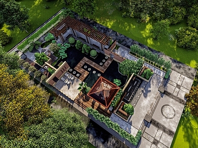 现代极简办公园区景观 现代公园景观 小广场组景 栈道镜面水 景墙 廊架