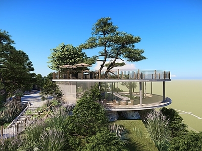 现代观景平台 现代观景平台 景观台 景观构筑物 圆柱形小公建