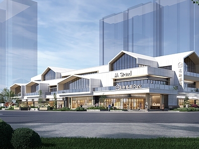 现代售楼处建筑 现代商业街 斜向屋顶建筑 现代抬地景观 精致