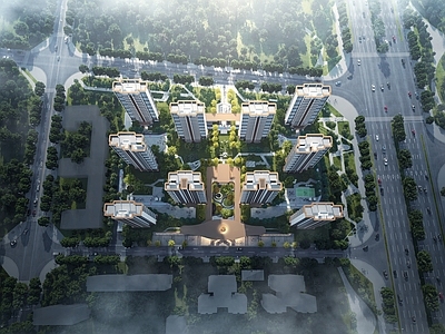 现代极简高层住宅 现代小区