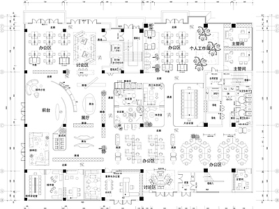 现代开放办公室 办公会所 办公室设计 办公平面方案 图纸 施工图