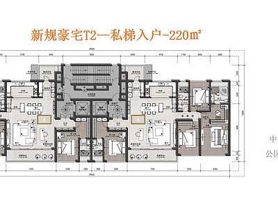 高层住宅 豪宅新规户型 一梯两户 私梯入户 大面宽阳台 施工图