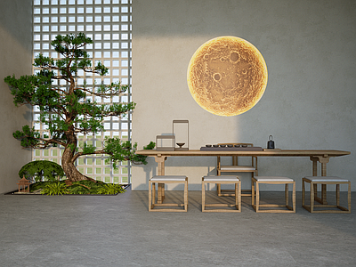 日式禅意其他景观小品 日式景观小景 造型罗汉松景观