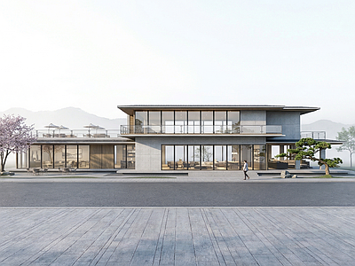 新中式侘寂餐饮建筑 驿站会所餐饮展厅