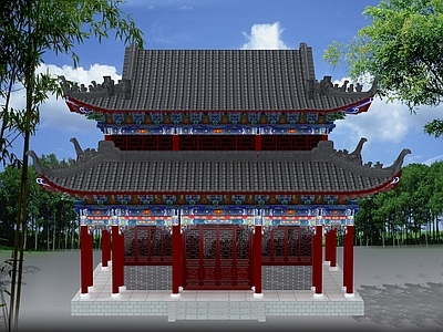 中式中古古建筑 中式古建重檐大殿 中式古建卷棚大殿 中式寺庙大殿 中式寺庙三门殿