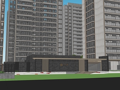 现代小区建筑 中海玖越 小区入口大门 地下车库入口