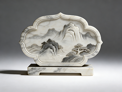 现代雕塑 大理石 石雕 山水纹 雕塑 AIGC