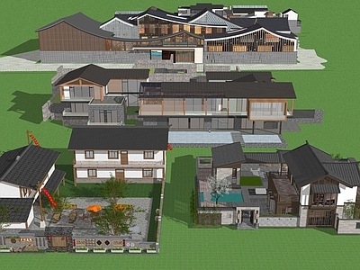 新中式中式民宿建筑 乡村农家乐民宿客 平地民宿建筑