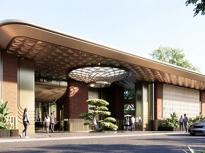 现代轻奢小区建筑 住宅小区入口 小区大门