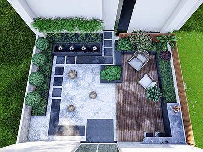 现代轻奢办公园区景观 现代露台 汀步 休闲小景观