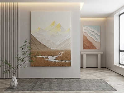 奶油风玄关 侘寂挂画 油画