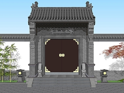 新中式中式庭院门 入户门 大门 门楼 中式门头 古建