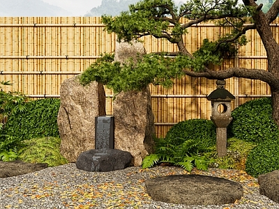 现代庭院小品 现代日式庭院 庭院花园小品 现代庭院跌水小品 景观石松树 现代庭院别墅小品