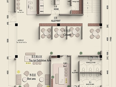 新中式茶餐厅 茶室平面图 施工图